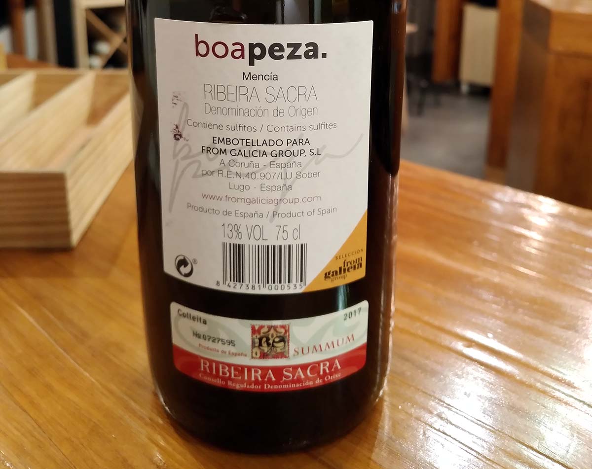 Boapeza mencía 2017 etiqueta trasera