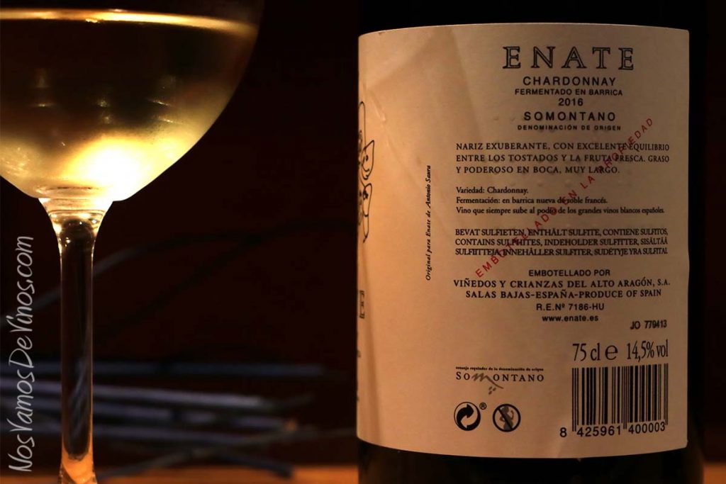 Enate Chardonnay Fermentado en Barrica 2016 Etiqueta Trasera