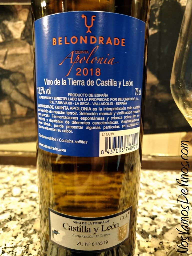 Quinta Apolonia 2018 un vino de Belondrade Etiqueta trasera