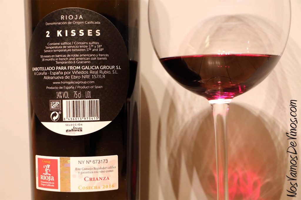 2 Kisses Crianza 2016 Rioja. Etiqueta trasera