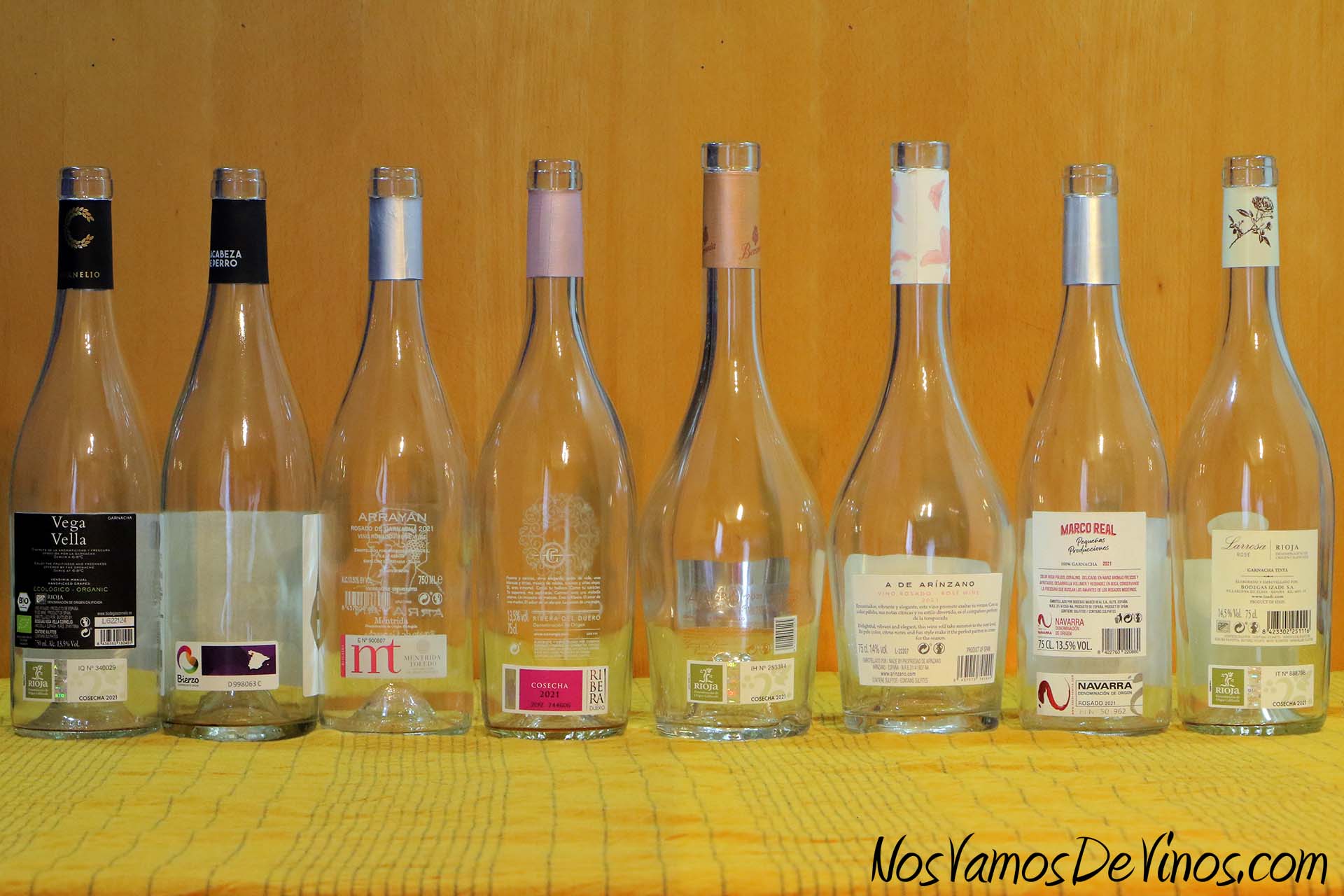 Vinos rosados gastronómicos lineup etiquetas traseras