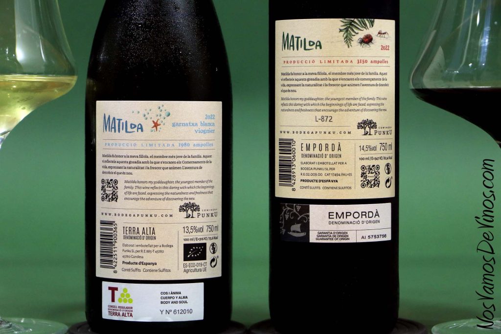 Matilda Garnatxa Blanca Viognier 2022 & Blend Mediterrani 2022. Contraetiquetas