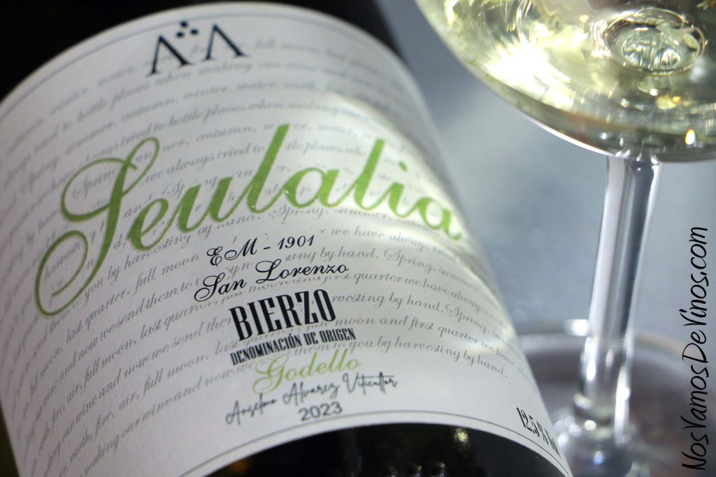 Seulalia Godello 2023: Un desconcertante monovarietal de la uva de moda de El Bierzo. Detalle de la etiqueta