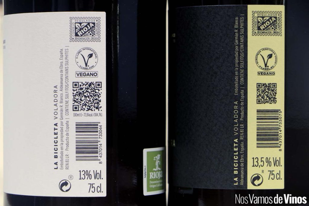 La Bicicleta Voladora 2023 y La Bicicleta Voladora Crianza 2020: El Tempranillo de Rioja puede ser tan ligero como serio. Detalle de la etiqueta