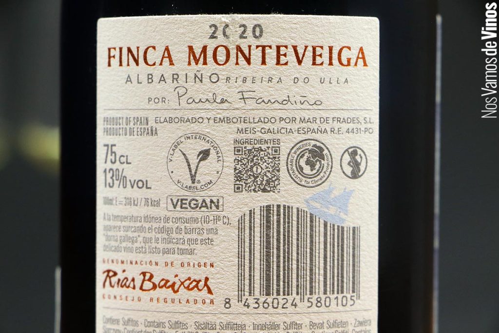 Finca Monteveiga 2020. Etiqueta trasera.