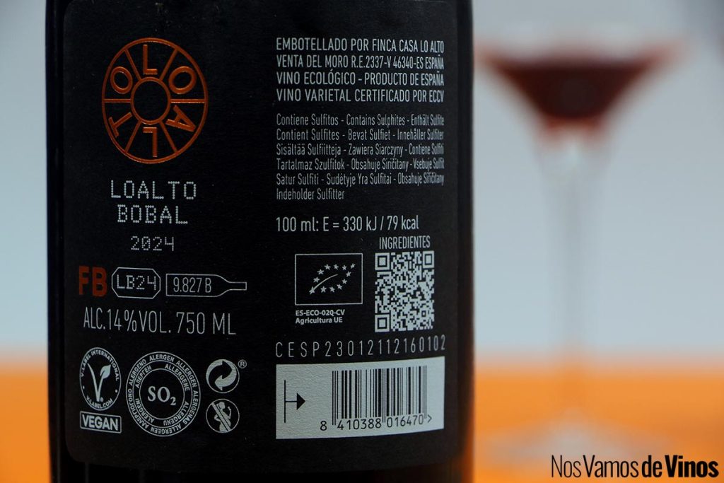 Loalto Bobal 2024. Etiqueta trasera.