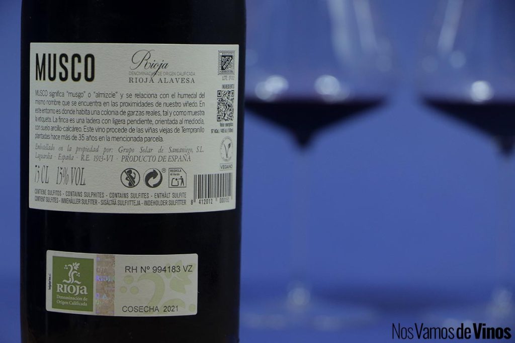 Musco 2021. Etiqueta trasera.