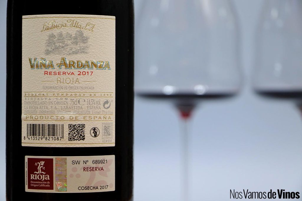 Viña Ardanza 2017. Etiqueta trasera.