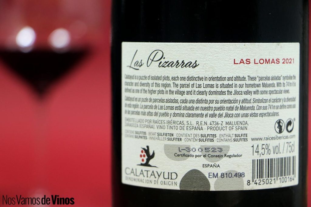 Las Pizarras Las Lomas 2021. Etiqueta trasera.