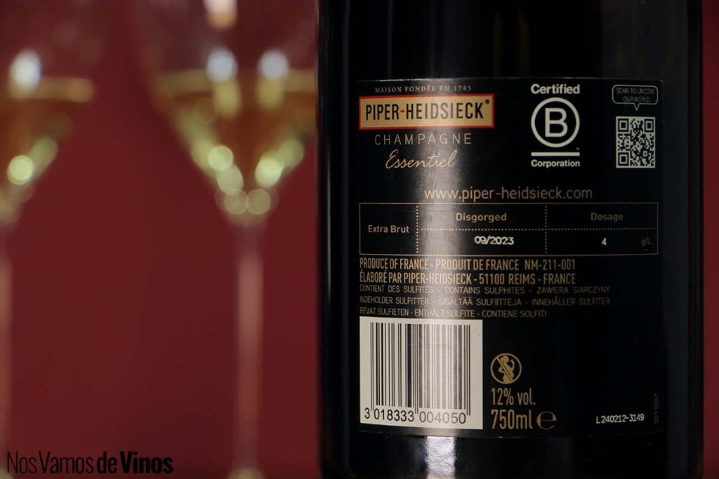 Piper Heidsieck Essentiel Extra Brut: Menos dosage y más terruño. Contraetiqueta. Etiqueta trasera