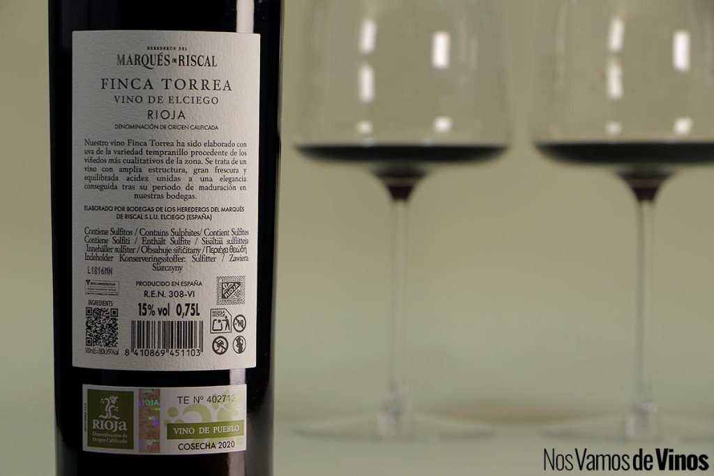 Finca Torrea 2020. Etiqueta trasera.