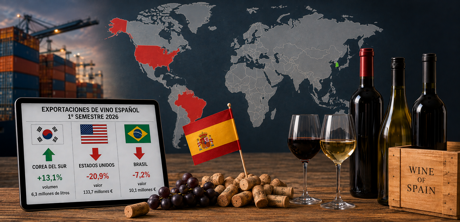 El vino español gana terreno en Corea del Sur mientras retrocede en Estados Unidos y Brasil en el primer semestre de 2026