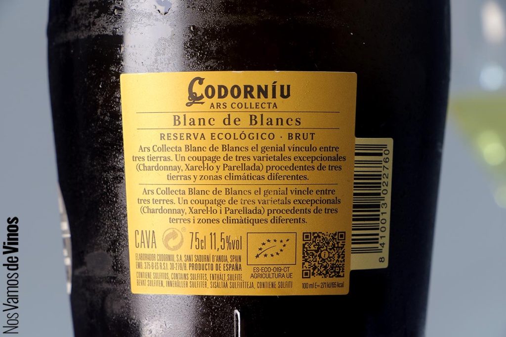 Codorníu Ars Collecta Blanc de Blancs Reserva 2022. Etiqueta trasera.