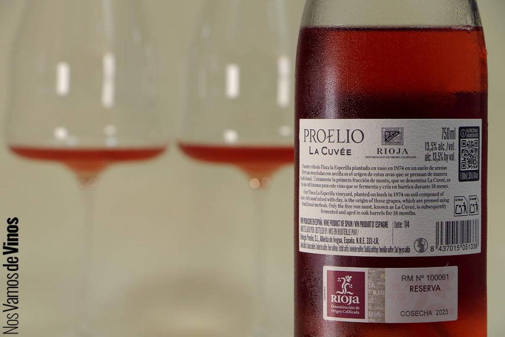 Proelio La Cuvée Reserva 2023. Etiqueta trasera.
