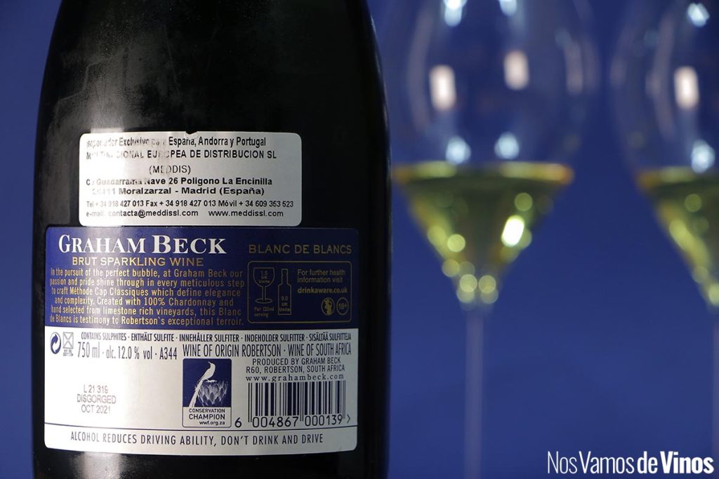 Graham Beck Blanc de Blancs 2017. Etiqueta trasera.