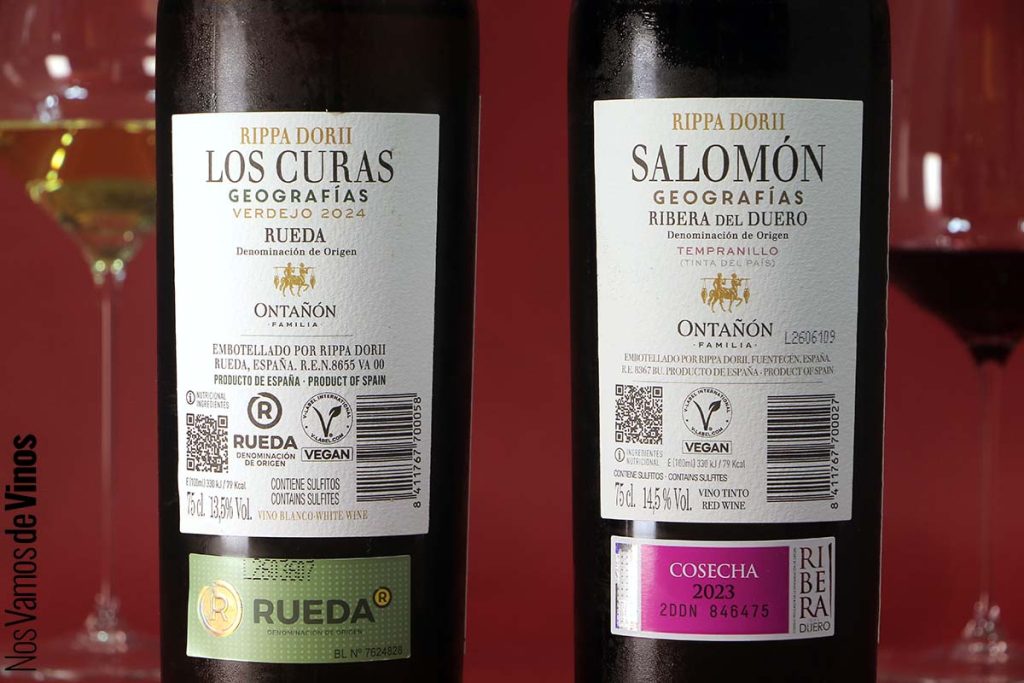 Rippa Dorii Los Curas 2024 & Salomón 2023. La descripción de un territorio en dos viñedos. Etiquetas traseras