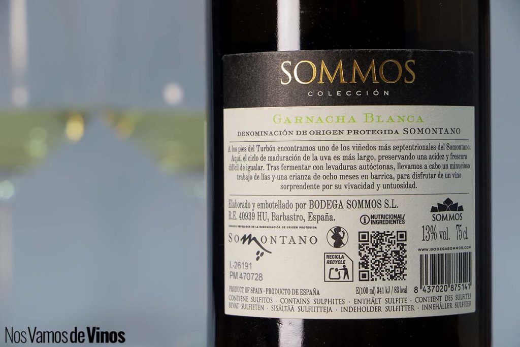 Sommos Colección Garnacha Blanca 2025: Untuoso y genuino blanco de montaña. Etiqueta trasera