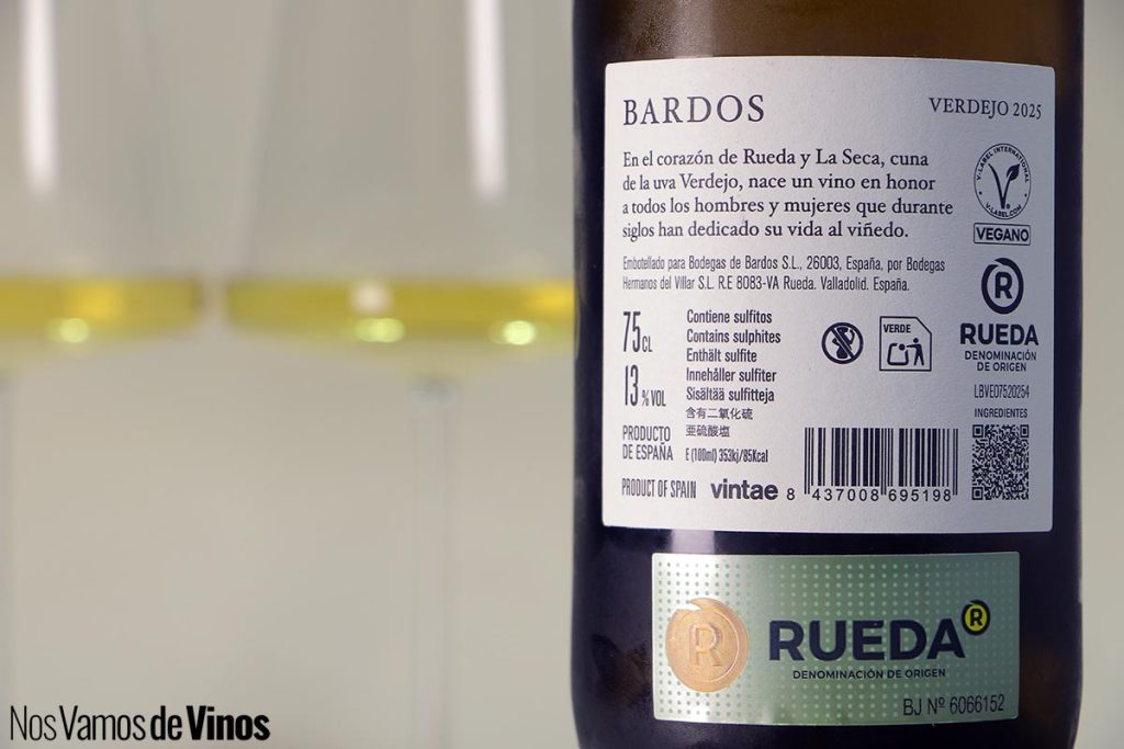 Bardos Verdejo 2025. Etiqueta trasera.