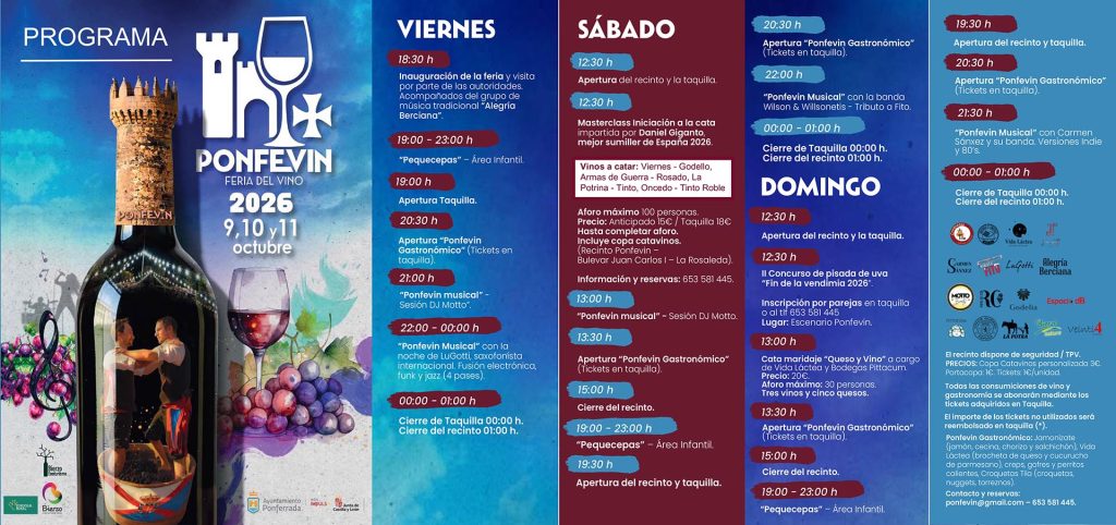 Ponfevin abre sus puertas este fin de semana con 23 bodegas y una masterclass de cata a cargo del mejor sumiller de España. Programa