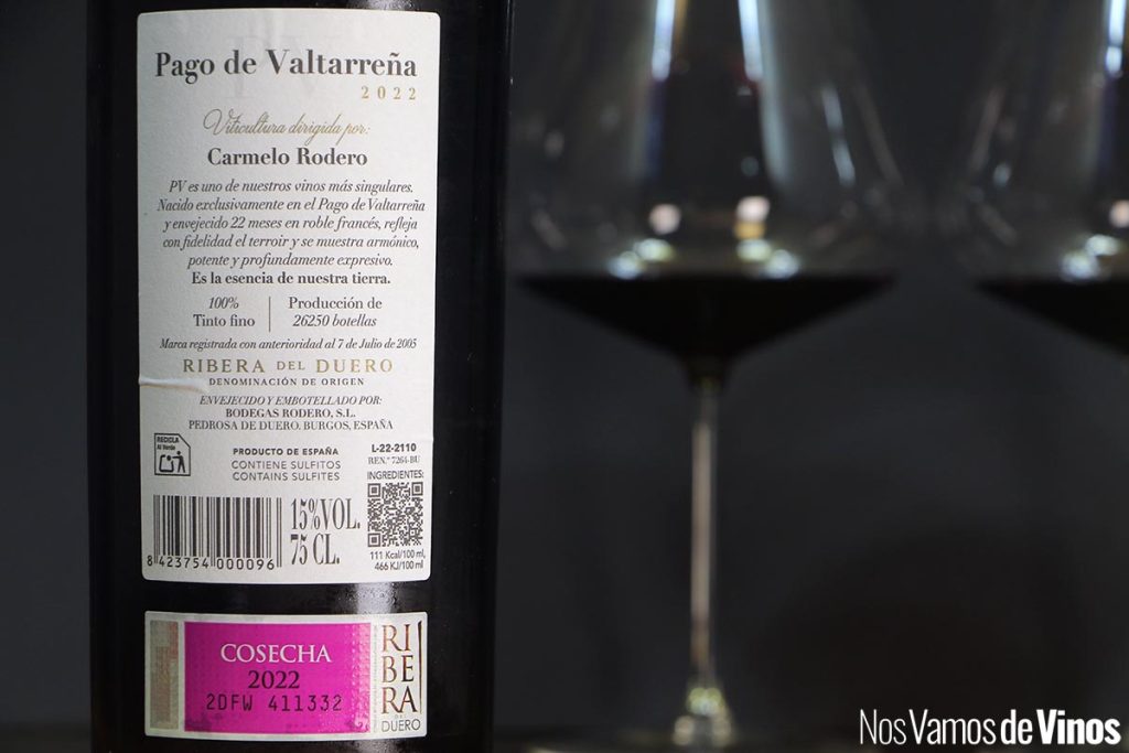 Pago de Valtarreña 2022. Etiqueta trasera.