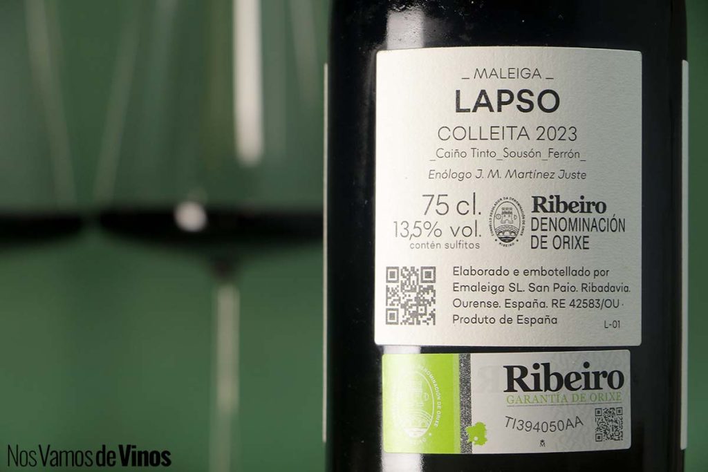 Maleiga Lapso 2023: un tinto gallego sin hechizos ni trapalladas. Detalle de la etiqueta trasera